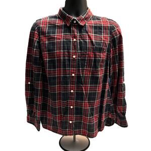 Tommy Hilfiger Red Black Plaid Flannel Shirt Men’s Large Long Sleeve Button-Up